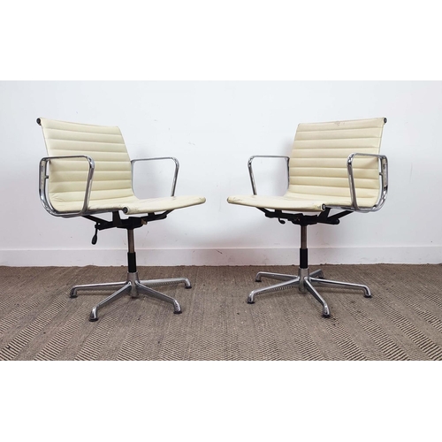 417 - AFTER CHARLES AND RAY EAMES ALUMINIUM GROUP STYLE CHAIRS, a pair, by ICF, 88cm H approx each. (2)