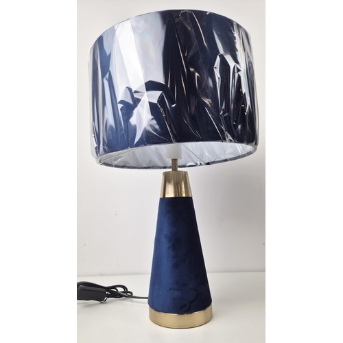 424 - TABLE LAMPS, a pair, blue velvet upholstered and gilt, with shades, 49cm H approx. (2)