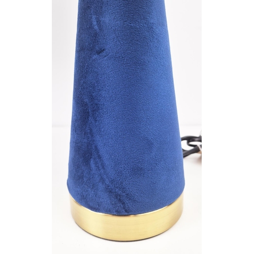 424 - TABLE LAMPS, a pair, blue velvet upholstered and gilt, with shades, 49cm H approx. (2)