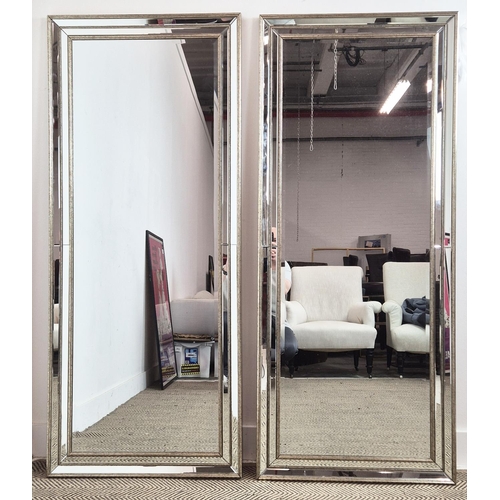 425 - WALL MIRRORS, a pair, Art Deco style, stepped frames, 153.5cm x 65cm approx. (2)