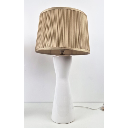 428 - TABLE LAMPS, a pair, white glazed ceramic, with shades, 66cm H approx. (2)