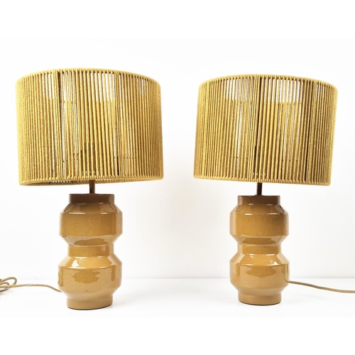 429 - TABLE LAMPS, a pair, mustard glazed ceramic, with shades, 46cm H approx. (2)