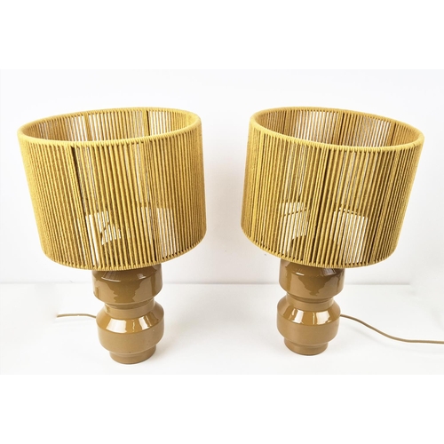 429 - TABLE LAMPS, a pair, mustard glazed ceramic, with shades, 46cm H approx. (2)