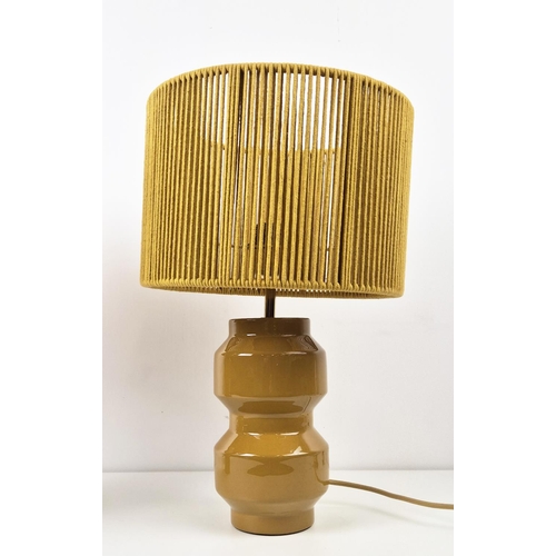 429 - TABLE LAMPS, a pair, mustard glazed ceramic, with shades, 46cm H approx. (2)