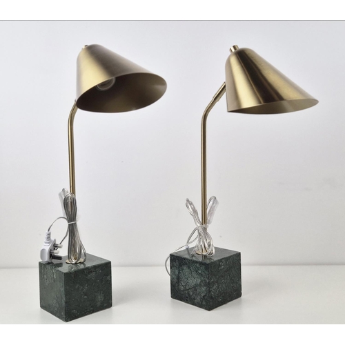 430 - DESK LAMPS, a pair, gilt metal, stone bases, 58cm H approx at tallest. (2)