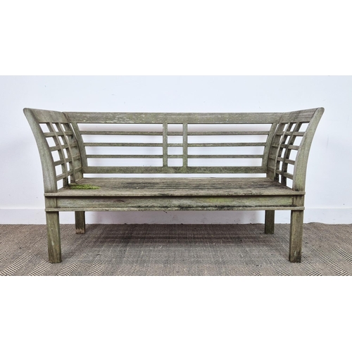 463 - GARDEN BENCH, slatted teak, 55cm D x 81cm H x 146cm W.