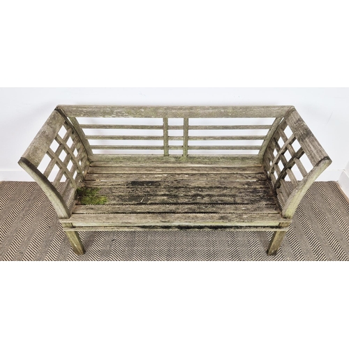 463 - GARDEN BENCH, slatted teak, 55cm D x 81cm H x 146cm W.