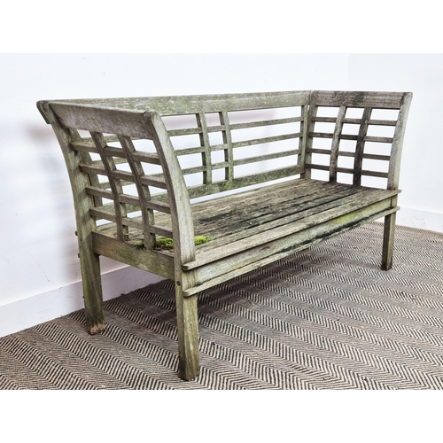 463 - GARDEN BENCH, slatted teak, 55cm D x 81cm H x 146cm W.