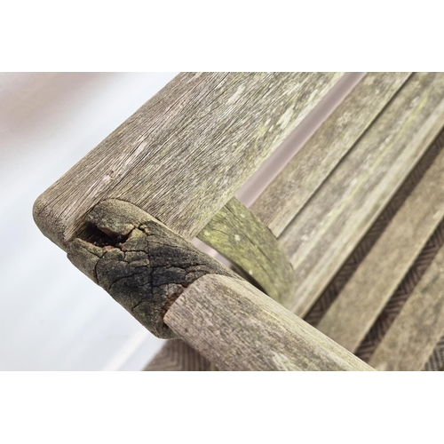 463 - GARDEN BENCH, slatted teak, 55cm D x 81cm H x 146cm W.