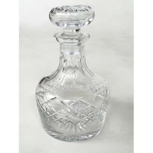 480 - GLASSWARE DECANTERS, three cut glass decanters, with a cut glass water jug, and a Bohemian two colou... 