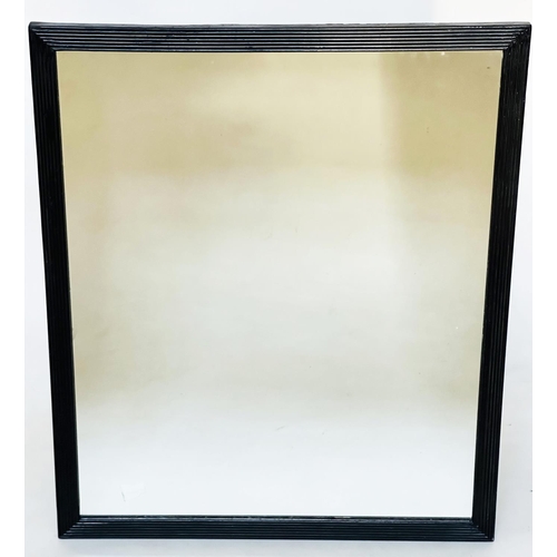 483 - WALL MIRROR, early 19th century English Regency, with reeded gesso ebonised frame, 63cm W x 76cm H.