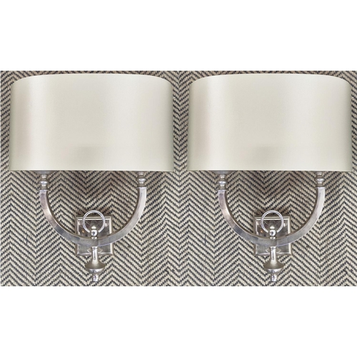 487 - VILLAVERDE ASTAIRE WALL LIGHTS, a pair, polished metal , 46cm H x 35cm.