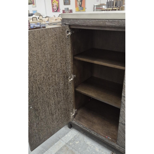 521 - ANDREW MARTIN EMERSON CABINET, dark oak veneer with faux stone top over cupboard door and five drawe... 