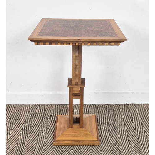 540 - LINLEY OCCASIONAL TABLE, adjustable burr walnut stamped Linley, 55cm x 55cm.