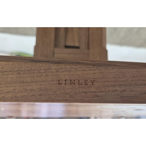 540 - LINLEY OCCASIONAL TABLE, adjustable burr walnut stamped Linley, 55cm x 55cm.