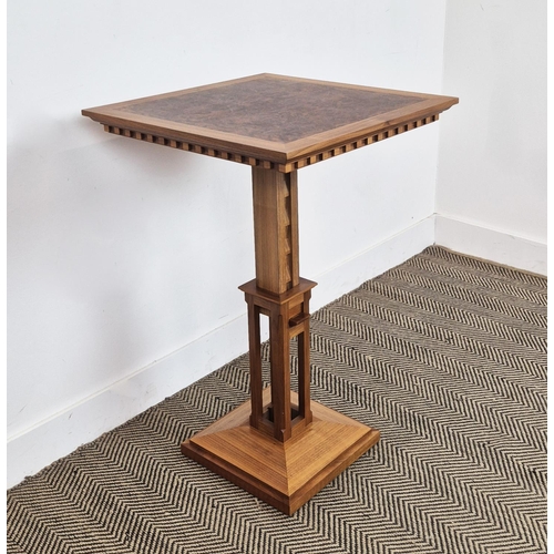 540 - LINLEY OCCASIONAL TABLE, adjustable burr walnut stamped Linley, 55cm x 55cm.