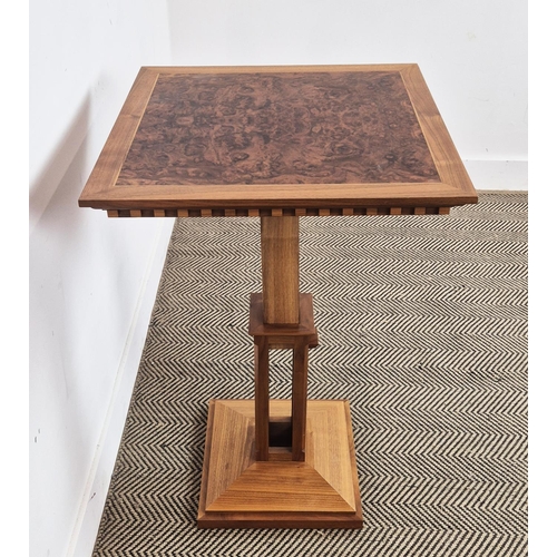 540 - LINLEY OCCASIONAL TABLE, adjustable burr walnut stamped Linley, 55cm x 55cm.