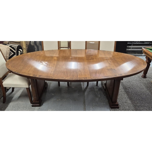 542 - DINING TABLE, oval mahogany with burr walnut crossbanding, 78cm H x 243cm x 135cm and two leaves eac... 