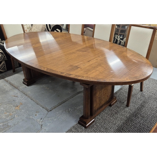 542 - DINING TABLE, oval mahogany with burr walnut crossbanding, 78cm H x 243cm x 135cm and two leaves eac... 