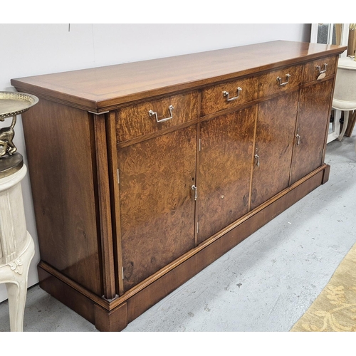 544 - SIDEBOARD, mahogany and burr walnut, 45cm x 89cm H x 190cm.