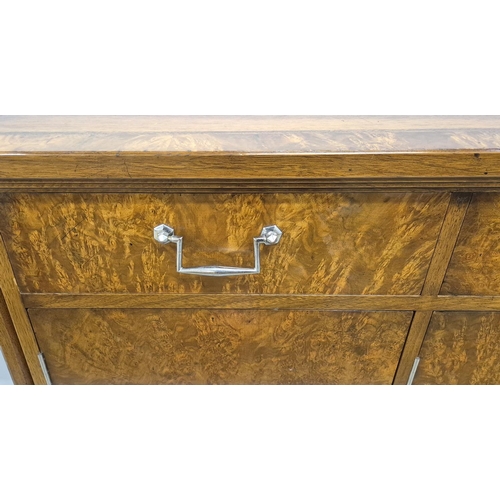 544 - SIDEBOARD, mahogany and burr walnut, 45cm x 89cm H x 190cm.