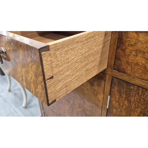 544 - SIDEBOARD, mahogany and burr walnut, 45cm x 89cm H x 190cm.