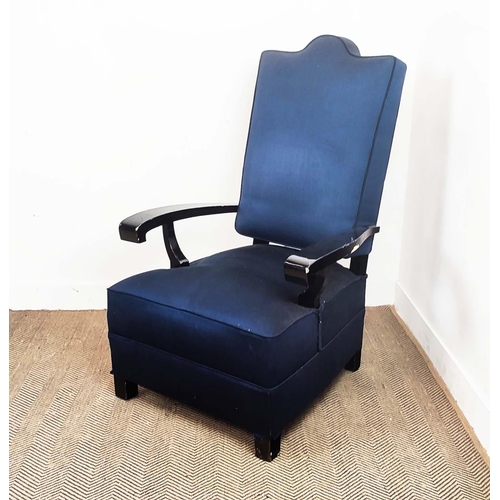 545 - ARMCHAIR, with black lacquered arms, 118cm H x 78cm x 90cm.