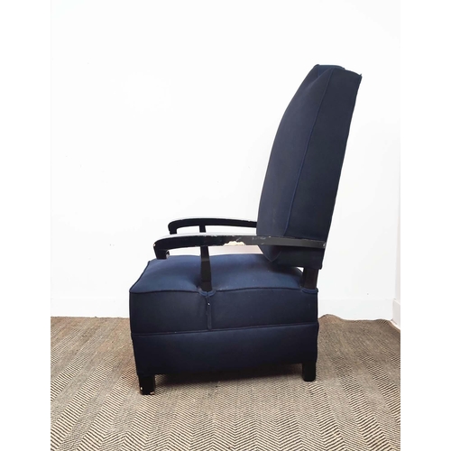 545 - ARMCHAIR, with black lacquered arms, 118cm H x 78cm x 90cm.