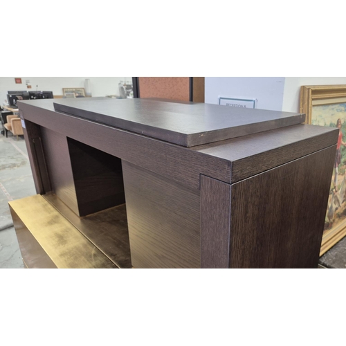 546 - BAR CABINET, dark wood with gilt sliding drawers enclosing fitted interior, 160cm H x 136cm x 58cm.