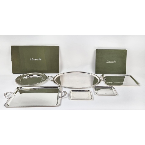 57 - CHRISTOFLE TRAYS, six, a large oval tray and a large boxed rectangular tray and small rectangular bo... 