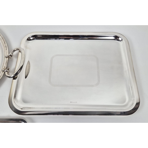 57 - CHRISTOFLE TRAYS, six, a large oval tray and a large boxed rectangular tray and small rectangular bo... 