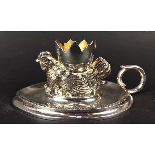 59 - CHRISTOFLE EGG CUP AND SPOON, boxed, a topazio silver-plated egg cup and accompanying topazio salt a... 