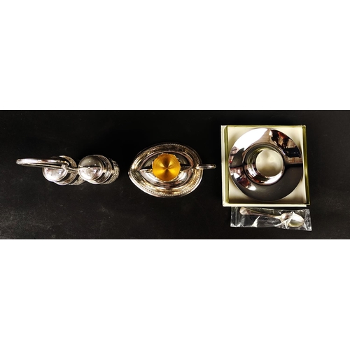 59 - CHRISTOFLE EGG CUP AND SPOON, boxed, a topazio silver-plated egg cup and accompanying topazio salt a... 