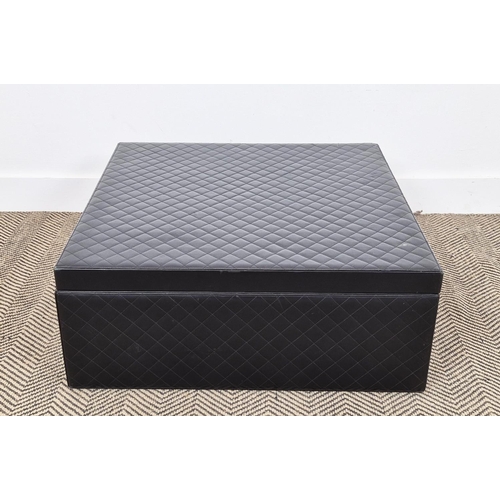 61 - BURBERRY BLACK LEATHER STORAGE BOX, with a quilted lid, 70cm x 70cm x 30cm H.