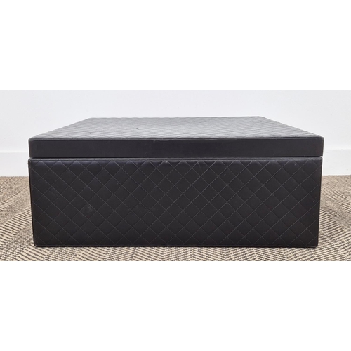 61 - BURBERRY BLACK LEATHER STORAGE BOX, with a quilted lid, 70cm x 70cm x 30cm H.