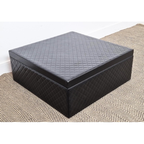 61 - BURBERRY BLACK LEATHER STORAGE BOX, with a quilted lid, 70cm x 70cm x 30cm H.