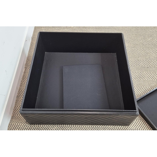 61 - BURBERRY BLACK LEATHER STORAGE BOX, with a quilted lid, 70cm x 70cm x 30cm H.