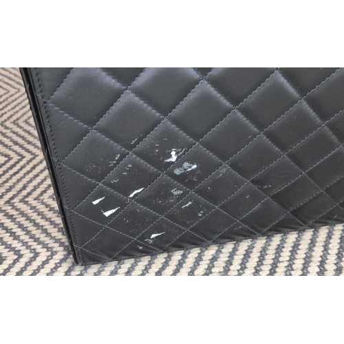 61 - BURBERRY BLACK LEATHER STORAGE BOX, with a quilted lid, 70cm x 70cm x 30cm H.