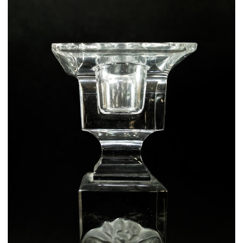 72 - VERSACE ROSENTHAL GLASS CANDLESTICKS, a pair, square form, signed to bases, 25cm H. (2)