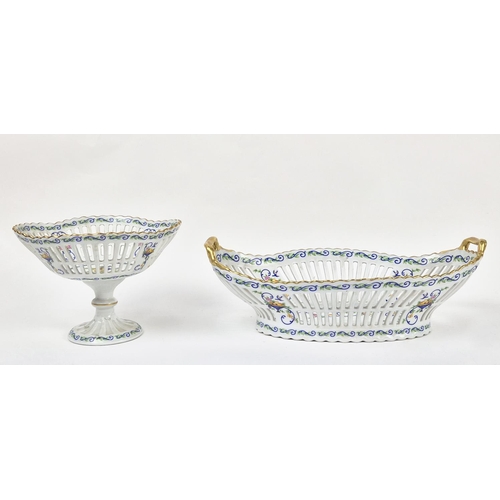 73 - LIMOGE HAVILAND PORCELAIN BASKET AND TAZZA, hand painted, 42cm x 25cm x 14cm H. (2)