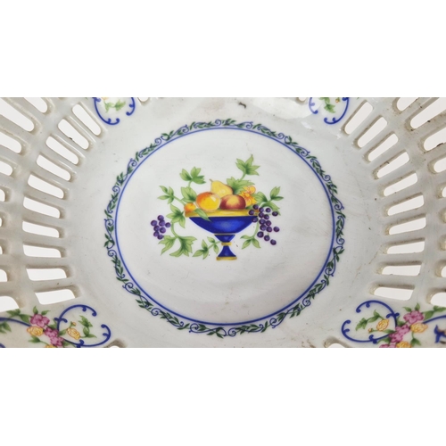 73 - LIMOGE HAVILAND PORCELAIN BASKET AND TAZZA, hand painted, 42cm x 25cm x 14cm H. (2)