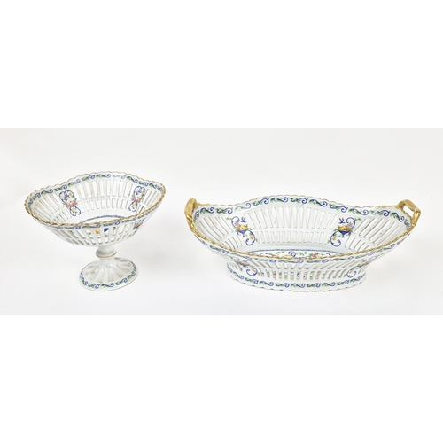 73 - LIMOGE HAVILAND PORCELAIN BASKET AND TAZZA, hand painted, 42cm x 25cm x 14cm H. (2)