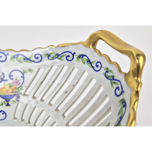 73 - LIMOGE HAVILAND PORCELAIN BASKET AND TAZZA, hand painted, 42cm x 25cm x 14cm H. (2)