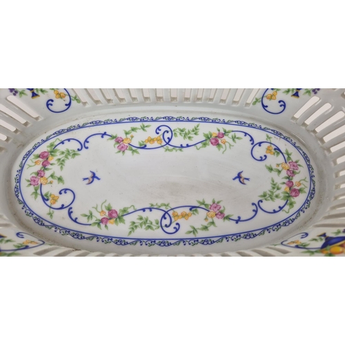 73 - LIMOGE HAVILAND PORCELAIN BASKET AND TAZZA, hand painted, 42cm x 25cm x 14cm H. (2)