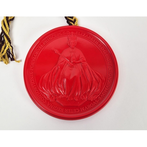 74 - THE GREAT SEAL OF THE REALM, by James Butler, red wax, depicting the late Queen, Her Majesty Queen E... 