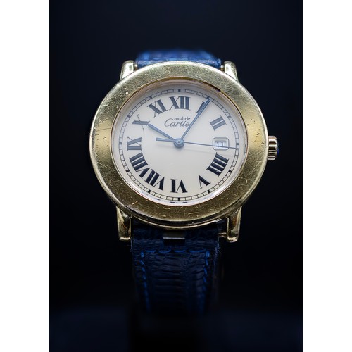 124 - A RONDE MUST DE CARTIER GOLD PLATED STERLING SILVER WRISTWATCH, Swiss made water resistant quartz mo... 