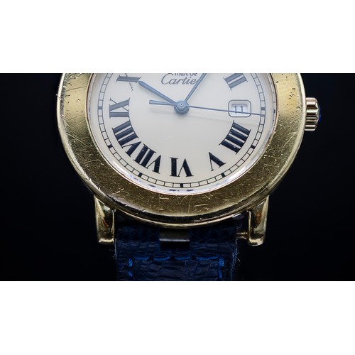 124 - A RONDE MUST DE CARTIER GOLD PLATED STERLING SILVER WRISTWATCH, Swiss made water resistant quartz mo... 