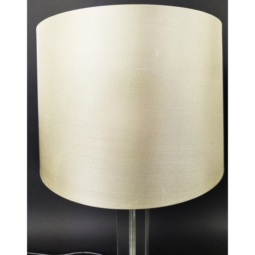 538 - TABLE LAMPS, a pair, square columns each overall 55cm H including shades. (2)