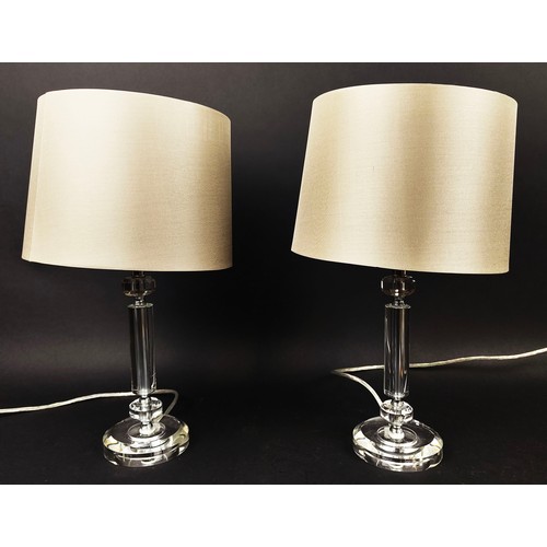 537 - TABLE LAMPS, a pair, glass, each 43cm H including shades. (2)