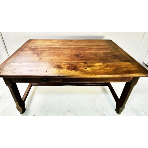 203 - FARMHOUSE TABLE, 19th century French cherrywood and oak with two drawers on a stretchered base, 76cm... 